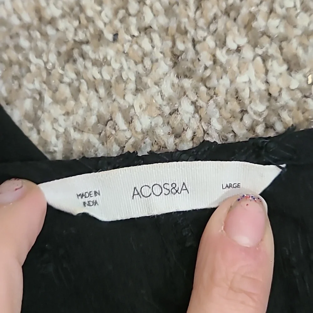 Acos & A embroidered ruffle sleeve tassel boho textured top - Picture 5 of 5